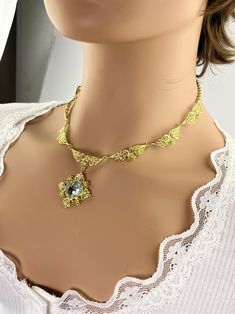 14K Solid Gold Blue Topaz Necklace Designer Filigree Floral - Etsy Gold Gemstone Jewelry Set For Gift, Antique Gold Jewelry Sets For Gifts, Yellow Gold Filigree Jewelry Sets As Gift, Yellow Gold Filigree Jewelry Sets For Gift, Ornate Filigree Jewelry Sets For Wedding, Exquisite Filigree Jewelry Gift, Antique Jewelry With Elegant Design For Gift, Exquisite Jewelry Sets With Intricate Design For Gift, Exquisite Gold Bridal Necklace Gift