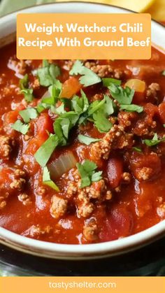 Try this Weight Watchers Chili recipe with ground beef for a hearty, low-calorie meal. Flavorful, filling, and perfect for healthy eating! Weight Watcher Chili Recipe, Ww Chili Recipe Weight Watchers, Ww Beef Recipes, Ww Chili Recipe, Weight Watchers Ground Beef Recipes, Ww Chili, Weight Watchers Chili Recipe, Hamburger Crockpot Recipes, Weight Watchers Chili