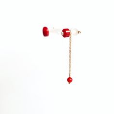 Handmade red coral stud earrings with a chic asymmetrical design. We have a passion for ocean gemstones because water is the origin of life. These will add an elegant and delightful touch to any look.⚜Specs❀ Natural Coral Dyed❀ Natural Seed Pearls❀ 14K Gold Filled Chain and Post❀ One Stud Width: 10mm (0.3 Inch)❀ Another Stud Width: 5mm (0.15 Inch) ; Length 40mm (1.5 Inch) Elegant Handmade Red Jewelry, Red Dangle Jewelry Gift For Her, Elegant Red Dangle Jewelry, Minimalist Red Round Earrings, Gift Coral Jewelry With Matching Earrings, Elegant Coral Colored Red Coral Earrings, Elegant Red Coral Round Bead Jewelry, Elegant Red Coral Drop Earrings, Elegant Red Coral Dangle Earrings