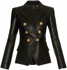 Kylie Jenner Balmain, Balmain Leather Jacket, Leather Blazer Women, Balmain Jacket, Fall Workwear, Balmain Blazer, Black Leather Blazer, Leather Suit, Blazer Mini Dress