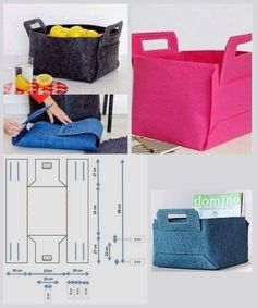 four different pictures showing how to make storage bins