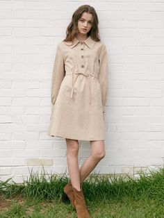 Composition : Cotton : 69% Polyester : 25% Nylon : 6%Color: BeigeCountry of Origin : Republic of Korea Beige Mini Dress For Daywear In Fall, Beige Belted Mini Dress, Beige Long Sleeve Belted Mini Dress, Beige Mini Dress For Fall Daywear, Beige Midi Mini Dress For Work, Beige Midi Dress For Work, Khaki Mini Dress For Work, Neutral Mini Dress For Work, Spring Neutral Collared Dress