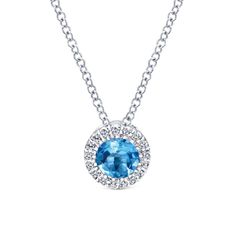 14K White Gold Diamond & Blue Topaz Necklace Gabriel Jewelry, Diamond Drop Necklace, Trending Engagement Rings, Halo Necklace, Blue Topaz Necklace, White Gold Necklace, Trending Necklaces, Ring Trends, Topaz Necklace