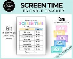 the screen time editable tracker is on display