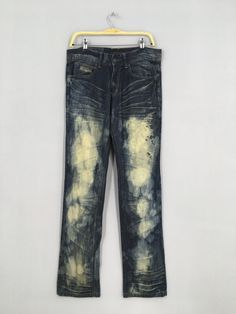 Size 34x33 Semantic Design Japan Splatter Bleach Paint Jeans Distressed Denim Jeans Faded Slim Fit Denim Ripped Japanese Y2K Jeans W34 Please contact me for any questions about this clothing before buying. SIZE MEASUREMENTS :- WAIST : 34" inches HIPS : 39" inches THIGH: 22" inches  LEG OPENING : 16" inches RISE : 10" inches INSEAM : 33" inches OUTSEAM (TOTAL LENGTH) : 42.5" inches WEIGHT : 0.63 kg Condition : Distressed faded dirty jeans Good Vintage Condition. Please pay close attention to meas Fitted Faded Distressed Jeans, Fitted Washed Grunge Jeans, Grunge Fitted Washed Jeans, Fitted Acid Wash Stonewashed Jeans, Fitted Distressed Washed Blue Jeans, Denim Blue Washed Jeans In Grunge Style, Denim Blue Washed Grunge Jeans, Grunge Washed Denim Blue Jeans, Acid Wash Distressed Denim Jeans