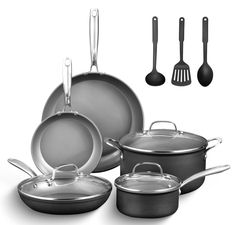 PRICES MAY VARY. BUILT TO LAST – Granitestone Pro cookware set is constructed from hard anodized which is stronger than stainless steel & standard aluminum cookware. The hard-anodized aluminum exterior is dense, nonporous, highly wear-resistant, and conducts heat incredibly well for the ultimate pro performance. CERAMIC NONSTICK – The Granitestone nonstick cooking surface is coated three times and then reinforced with diamonds to deliver the ultimate food release. No seasoning or even oil or but Ceramic Cookware Set, Kitchen Cookware Sets, Nonstick Cookware Sets, Ceramic Cookware, Bobby Flay, Pots And Pans Sets, Nonstick Cookware, Cookware Sets, Ceramic Pots