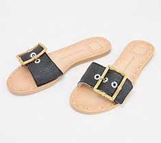 Understated yet elevated, this minimal slide sandal gets dressed up with an oversized buckle. Be sure to add these to your beach bag before your next vacay. From Dolce Vita.  This product may be a customer return, vendor sample, or on-air display and is not in its originally manufactured condition. It may not be new. In some instances, these items are repackaged by QVC. Trendy Slides With Buckle Closure For Vacation, Summer Slides With Adjustable Buckle Closure, Summer Slides With Buckle Closure For Vacation, Trendy Slides With Adjustable Strap For Vacation, Chic Adjustable Slides, Get Dressed, Beach Bag, Slide Sandals, Fashion Shoes