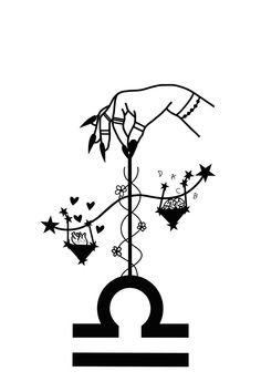 a black and white drawing of a tree with stars on it