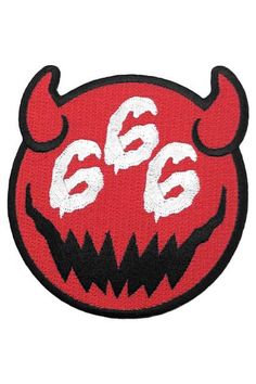 a red and black patch with the word 666 on it