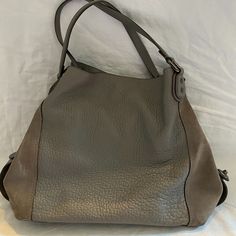 Coach Turnlock Edie Grey Leather Shoulder Bag - Used 2-3x - Brand New! Coach Textured Leather Shoulder Bag For Daily Use, Coach Shoulder Bag With Textured Leather For Daily Use, Coach Textured Leather Tote Shoulder Bag, Coach Leather Top Handle Hobo Bag, Coach Leather Hobo Bag With Top Handle, Leather Hobo Bag With Silver-tone Hardware, Coach Leather Shoulder Bag For Shopping, Leather Shoulder Bag With Silver-tone Hardware For Errands, Coach Satchel With Leather Handles