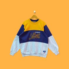 Vintage Los Angeles Lakers colourblock sweatshirt Los Angeles Lakers crewneck sweater pullover streetwear sports style yellow purple xlarge by YoungmodernCo on Etsy