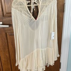 New Summer Free People Dress Long Sleeve Boho Dress As Beach Cover-up For Spring, Long Sleeve Boho Dress For Spring Beach Cover-up, Spring Long Sleeve Mini Dress For Beach, Spring Long Sleeve Mini Dress For Beach Cover-up, Cream Beach Cover-up Dress For Spring, Flowy Long Sleeve Mini Dress For Beach Cover-up, Flowy Long Sleeve Mini Dress For Beach, Beach Midi Dress With Lace Trim And Long Sleeves, Spring Long Sleeve Midi Dress For Beach