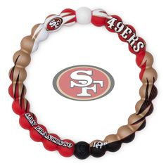 two bracelets with san francisco's logo on the front and one in red, white