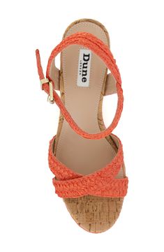 Woven straps and a cork wedge give beach-ready style to this sandal. 3 1/2" heel Adjustable ankle strap with buckle closure; hidden elastic inset Synthetic upper, lining and sole Imported Cork Wedge Heel Sandals For Summer, Cork Wedge Sandals For Summer, Summer Cork Wedge Sandals, Spring Beach Wedge Sandals With Cork Material, Summer Platform Heels With Cork Material, Spring Beach Cork Wedge Sandals, Summer Cork Platform Heels, Summer Cork Wedge Heels, Cork Wedge Sandals With Heel Strap