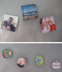 magnets on the refrigerator are decorated with pictures