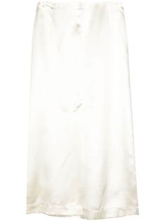 cream white silk blend satin weave seam detailing front slit central rear vent mid-length straight hem concealed side zip fastening Loulou Studio, Satin Midi Skirt, Long Skirts For Women, Top Designer Brands, Van Cleef Arpels, Straight Skirt, Knitwear Cardigan, White Silk, High End Fashion