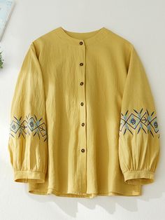 Women's Cotton Linen Shirt Tribal Embroidery Floral Linen Blouse Ladies Printed Shirt Design, Cotton Top Designs For Women, Embroidery Top Designs, Embroidery Designs For Tops, Stylish Long Tops For Women, Short Shirt Design, Embroidery Shirts For Women, Embroidery Tops For Women, Trendy T Shirts For Women