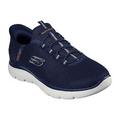 Step into easy-wearing comfort with Skechers Hands Free Slip-ins: Summits - High Range. Along with our Exclusive Heel Pillow that holds your foot securely in place, this vegan style features a unique Skechers Slip-ins molded heel panel, a mesh upper with fixed laces, and a cushioned Skechers Air-Cooled Memory Foam insole.Features: Memory FoamClosure Type: Slip-OnFootwear Technology: Memory Foam InsoleUpper/Outer Base Material: 93% Textile, 7% SyntheticShoe Lining Material: PolyesterSole Material Content: 100% EvaCountry of Origin: Imported Vegan Style, Shoes Walking, Shoes Blue, Vegan Fashion, Shoes Color, Shoes For Men, Walking Shoes, Sports Shoes, Blue Shoes