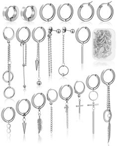 PRICES MAY VARY. 【Package Quantity】: A total of 20 pieces in a pack of silver earrings men and women， containing a variety of that can be worn with different outfits for different occasions, to meet all your wearing needs, please see our mens earrings silver hoop pictures for more details. 【 Long Dangle Earrings】: Offering a variety of stainless steel dangle earrings, each earring is designed with unique long dangles such as silver dangly earrings for men, openwork dangles, circles and triangles Anime Earrings Men, Dangly Earrings Men, Dangling Earrings Men, Silver Earrings Men, Male Earrings, Mens Dangle Earrings, Mens Silver Earrings, Kpop Earrings, Hoop Earrings For Men