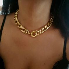 Stainless Steel Punk Miami Cuban Choker Necklace Girl Tarnish Free Hip Hop Big Chunky Aluminum Gold Color Thick Chain Necklace Delicate Wedding Jewelry, Cuban Choker, Cuban Link Necklace, Thick Chain Necklace, Anniversary Necklace, Gold Chain Choker, Manama, Miami Cuban, Chain Choker Necklace