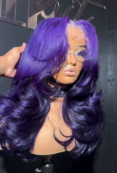 Purple Ombre Wig Black Women, Purple Updo Wig, Purple Wig Hairstyles For Black Women, Purple Hair Wig Black Women, Purple Wig Outfit, Purple Wig Hairstyles, Color Wigs On Dark Skin Women, Purple Hair On Dark Skin, Purple Wigs Black Women