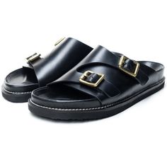 Being an excellent combination of comfort and vogue, these men's slippers make for a great addition to the summer footwear collection. These slippers are adorned with an outstanding buckle fashion element for a fabulous look. The genuine leather and rubber outsole keeps your feet comfortable while walking.

Specifications
Brand Name: GeraldBlack
Origin: CN(Origin)
Upper Material: Genuine Leather
Upper-Genuine Leather Type: Cow Leather
Sandal Type: Basic
Lining Material: NONE
Style: Fashion
Item Mens Slippers Fashion Style, Men Leather Sandals Fashion, Best Sandals For Men, Finger Shoes, Mens Sandals Fashion, Leather Slippers For Men, Latest Sandal, Buckle Fashion, Summer Footwear