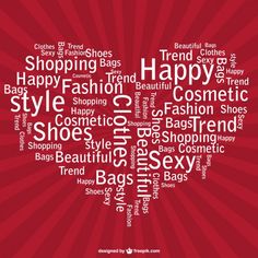 a red background with the words happy, fashion, shoes and shopping bags in different languages