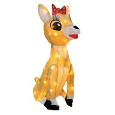 an inflatable deer with lights on it's head and tail, sitting down