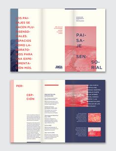 an open brochure with red and blue colors