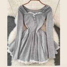 Balletcore Skater Pleated Dress Light Grey New Never Used Size Small Retails- $62 With Taxes Inc. Embroidered Trim. Pleated. Sweetheart Neckline. New Never Warn. No Tags Slightly On The Shorter Side. Source Unknown- Tag Was Removed At The Tinc. #Skater #Skaterdress #Pleated #Pleateddress #Japanese #Anime #Kawaii #Kawaii-Style #Manga Style #Cute #Ditsy Cute Long Sleeve Mini Dress For Winter, Cute V-neck Dresses For Fall, Cute Fitted Winter Dress, Long Sleeve Cotton Mini Dress For Winter, Winter Long Sleeve Mini Dress With Lace Trim, Cute Long Sleeve Mini Dress For Fall, Casual Long Sleeve Dress With Lace Trim, Winter Mini Cotton Dress, Cute Mini Dress For Fall