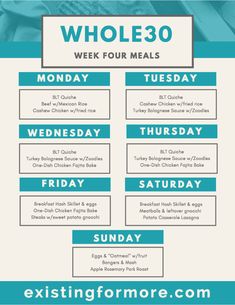 the whole 30 week meal plan is shown in blue and white, with text that reads whole