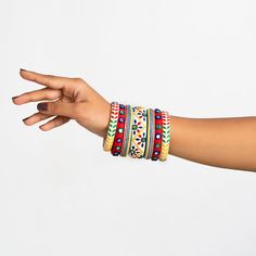 Multicolor Festival Bangle Jewelry, Festive Multicolor Handwork Bangle, Multicolor Embroidered Bangle Jewelry, Traditional Multicolor Handmade Cuff Bracelet, Handmade Multicolor Bangle, Bohemian Round Bangle For Festivals, White Bohemian Jewelry With Tilla, Bohemian White Jewelry With Tilla, Traditional Blue Beaded Bracelets For Festivals