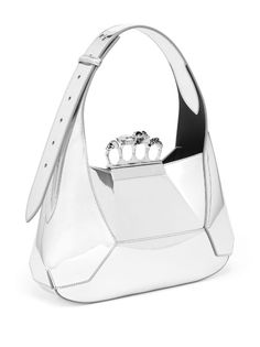 Alexander McQueen Jewelled Hobo Shoulder Bag - Farfetch High-end Silver Shoulder Bag With Palladium Hardware, High-end Silver Shoulder Bag With Silver-tone Hardware, High-end Silver Top Handle Shoulder Bag, High-end Silver Bag With Palladium Hardware, High-end Silver Bag With Silver-tone Hardware, High-end Silver Bags With Silver-tone Hardware, High-end Silver Top Handle Bag, Silver Top Handle Shoulder Bag With Detachable Strap, High-end Silver Leather Shoulder Bag