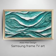 a painting hanging on the wall next to a frame with text that reads,'samsung frame tv art '