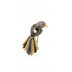 Gold(14K) : 6.0g Rose-cut Diamonds : 1.30ct Gemstone : Ruby : 0.02ctOther : Blue Enamel925 Silver Diamonds Dress, Diamond Dress, Tail Feathers, Enamel Brooch, Everyday Luxuries, One Word, Magpie, Rose Cut Diamond, Black Enamel