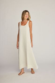 Solid Cotton Maxi Dress For Beach, Cotton Sundress Maxi Dress For Daywear, Chic Flowy Unlined Midi Dress, Spring Solid Cotton Maxi Dress, Summer Breezy Loungewear Dresses, Breezy Summer Loungewear Dresses, Chic White Maxi Dress For Loungewear, Chic Cotton Maxi Dress For Loungewear, Solid Cotton Midi Dress For Beach