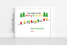 a christmas card with the words you make my life merry and bright in red, green, yellow and orange