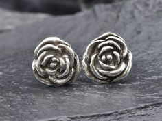 Silver Flower Studs made of Solid 925 Sterling Silver ☞ made to last.Matching Ring & Matching Earrings ☞ Please ask meDetails:• Silver Flower Earrings• Lever Back Closure - "English Lock"• Dimensions: Length 17mm, Width 16mm• Solid 925 Sterling SilverSKU TE-011 Silver Rose Earrings, Sterling Silver Rose Flower Jewelry, Flower-shaped Earrings With Rose Design For Anniversary, Flower Earrings With Rose Design For Anniversary, Romantic Earrings, Ring Matching, Silver Flower Earrings, Floral Studs, Matching Ring