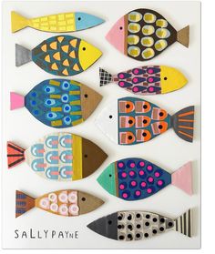 an assortment of colorfully painted fish are displayed on a white background with the words saltpainte