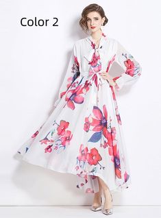 Skirt length: long skirtSkirt type: oversized swing skirtSleeve length: long sleevesSize: average size Dress Craft, Vacation Dress, Dress Crafts, Maxi Dress Formal, Loungewear Sets, Vacation Dresses, Dress Picture, Loose Dress, Color Free