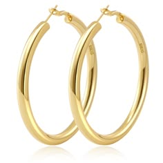 PRICES MAY VARY. 【Chunky Gold Hoop Earrings】Thick gold hoops with hollow tube design is sleek and modern yet classic and elegant style can add more charm to you.and these gold large hoop earrings are very lightweight, will not weigh your ears down! And comfortable to wear.These large hoop earrings are the perfect pair with any outfit whether at work or leisure,they are the ""must-have"" addition to every women's fashion jewelry collection. 【Hypoallergenic Sterling Silver Hoops】5mm thick gold hoo Sterling Silver Earrings Hoops, Big Gold Hoop Earrings, Silver Earrings Hoops, Thick Gold Hoop Earrings, Thick Gold Hoops, Large Silver Hoop Earrings, Chunky Gold Hoop Earrings, Earrings Hypoallergenic, Earrings Hoops