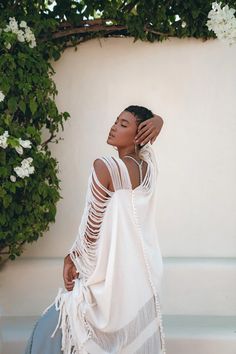 Off-White Cotton Poncho Cape • Organic Tribal Kimono Cover Up | AYA Sacred Wear White Long Sleeve Festival Cover-up, White Fringe Festival Cover-up, White Shawl Poncho For Spring, Summer Poncho With Fringe, Summer Long Sleeve Poncho With Fringe, White Fringe Beach Cover-up, White Bohemian Cover-up With Fringe, White Festival Poncho, White Shawl Poncho For Festival