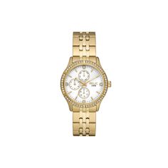 Embellished with crystal accents, this women's Relic by Fossil Maeve gold-tone watch brings a glowing touch to any ensemble. Embellished with crystal accents, this women's Relic by Fossil Maeve gold-tone watch brings a glowing touch to any ensemble.Click on this JEWELRY & WATCHES GUIDE to learn about fit, styles, materials and more! FEATURES Day & date subdialsDISPLAY Mother-of-pearl dial Face cover material: mineral crystalCASE Material: alloy Round case Caseback material: stainless steel Crown Gold Metal Diamond Watch With Subdials, Face Cover, Mother Of Pearl, Fossil, Jewelry Watches, Gold Tones, Crown, Size Medium, Stainless Steel