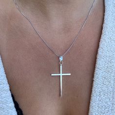 Vigil Cross Necklace - Silver Crucifix Cross Necklace With Box Chain, White Gold Cross Necklace With Adjustable Chain, White Cross Necklace With Medium-length Chain, Sterling Silver Crucifix Cross Necklace With Adjustable Chain, Sterling Silver Crucifix Necklace With Box Chain, Cross Necklace With Large Pendant As A Gift, Large Pendant Cross Necklace As Gift, Silver Cross Pendant Necklace With Box Chain, Large Pendant Cross Necklace For Gift