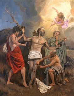 an oil painting of jesus being taken from the cross