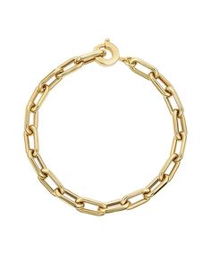 Our "Eloise" bracelet is made from 18K yellow gold. Handcrafted in Europe, this semi-hollow bracelet has a classic, elongated chainlink. Beautiful worn alone, layered with your other bracelets or adorned with our signature pendants. Email shop@aureliademark.com if you would like a different size. Charms shown are sold separately. Timeless Yellow Gold Paperclip Bracelet With Gold Chain, Luxury 14k Gold Cable Chain Bracelet, Luxury Yellow Gold Cable Chain Bracelet, Timeless Yellow Gold Paperclip Chain Bracelet, Timeless Cable Chain Bracelet, Luxury Yellow Gold Cable Chain Bracelets, Gold-plated Bracelet With Cable Chain And Rectangular Links, Gold-plated Link Bracelet With Cable Chain Detail, Timeless Bracelet With Chunky Chain And Oval Link