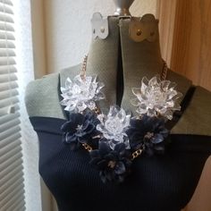 Beautiful Black And Lucite W/Gold Closure Statement Necklace. Has An Extender. Never Worn. Chic Flower Necklaces For Party, Chic Flower Necklace For Party, Chic Flower Shaped Party Necklace, Elegant Black Flower Necklace For Party, Chic Black Flower Jewelry, Black Flower Necklace For Party, Elegant Black Flower Necklaces, Black Flower Jewelry For Party, Elegant Flower Necklace