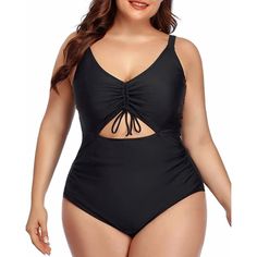 Nwt Daci Women Plus Size Cutout One Piece Swimsuits Color: Black Size: 20w V-Neck Design; Drawstring Cut Out Front Adjustable Straps; Hook Back Closure High Waisted Ruched Bottom 82% Nylon, 18% Spandex Hand Wash Only Measurements: Bust: 46.5-48.5" Waist: 39.5-41.5" Hips: 48.5-50.5" Large Size Swimwear, Modest Bathing Suit, Black Monokini, Cutout One Piece, High Waisted Bathing Suits, Monokini Swimsuits, One Piece Swimsuits, Plus Size Swimsuits