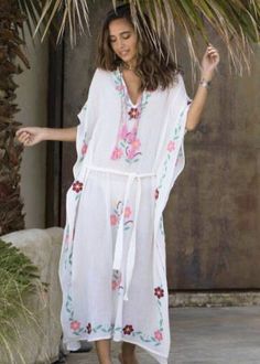 Ophelia Embroidered Long Kaftan Natural/Multicolor - Blue Boheme Soft And Feminine, Long Kaftan, Embroidered Maxi Dress, Pastel Hues, Floral Motifs, Floral Motif, Pretty In Pink, Boho Fashion, Kimono Top