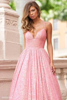 Sherri Hill 54261 Soft sequin ball gown with sweetheart neckline and crochet style lace up back. Sherri Hill Ballgown, Matric Dance Dresses, Sequin Ball Gown, Dresses Orange, 2021 Prom Dresses, Plastic Dress, Sherri Hill Prom Dresses, Prom Dress Stores, Prom Dress Styles